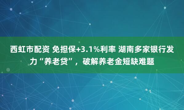 西虹市配资 免担保+3.1%利率 湖南多家银行发力“养老贷”，破解养老金短缺难题
