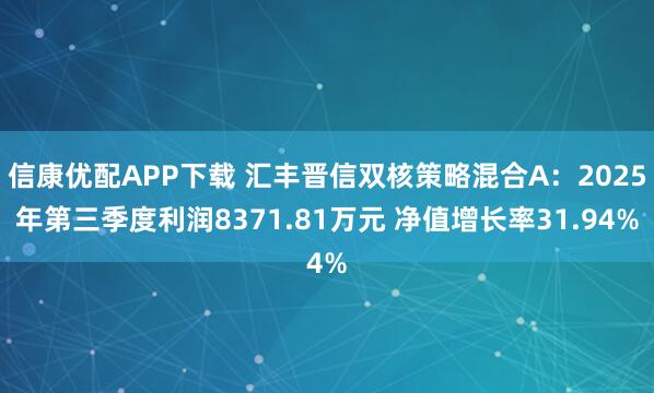 信康优配APP下载 汇丰晋信双核策略混合A：2025年第三季度利润8371.81万元 净值增长率31.94%